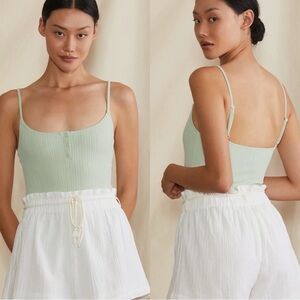 WEWOREWHAT Green Square Neck Ribbed Bodysuit Tank Top